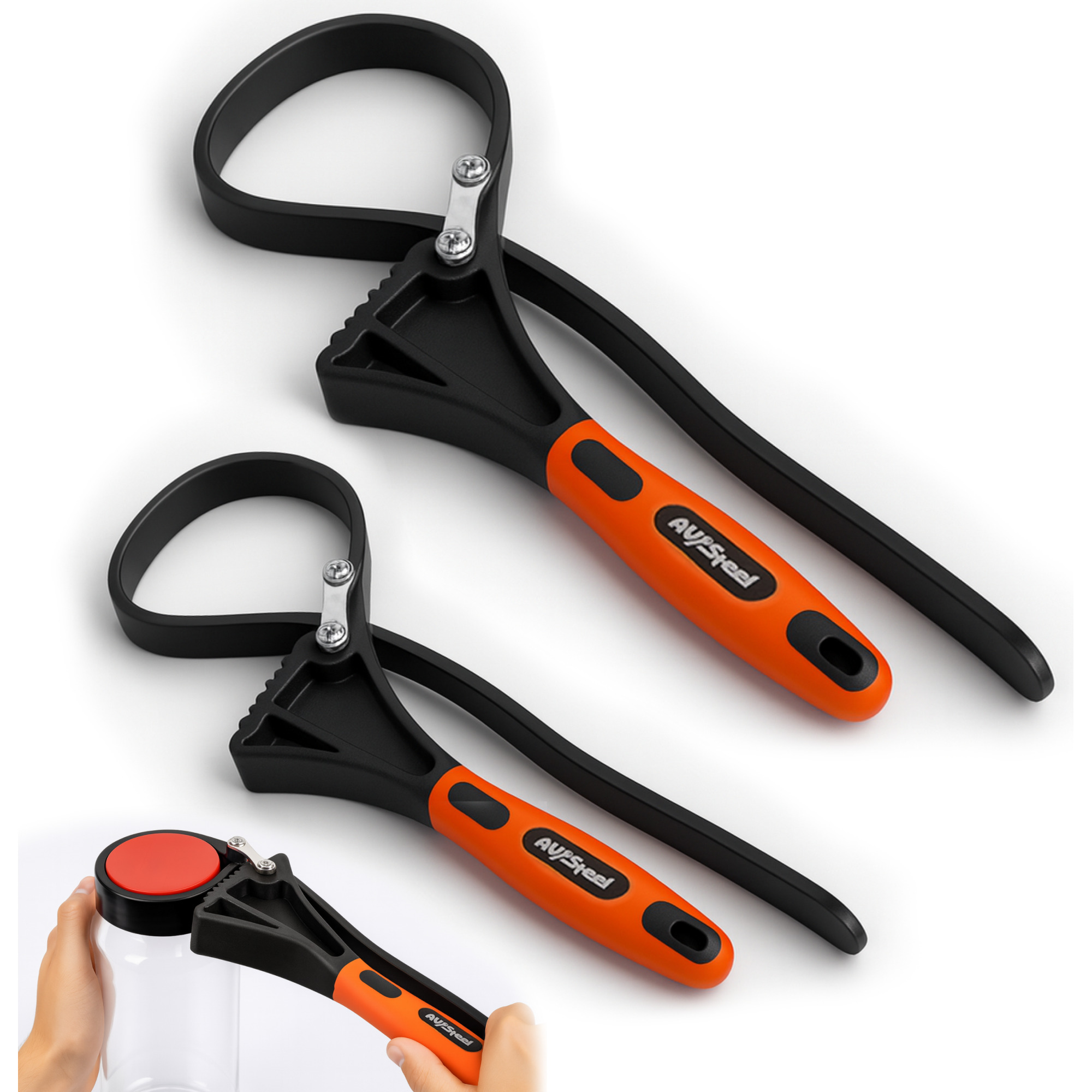AV Steel Adjustable Rubber Strap Wrench Set — 2 Pcs, Non-Marring, Max Diameter 4in. & 6in., Model# AV-160100